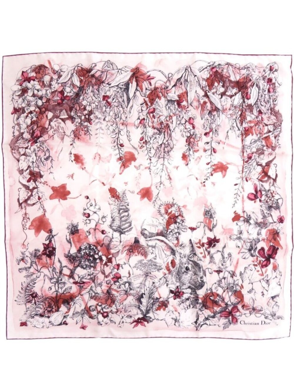 Dior Flower Print Silk White Red Scarf